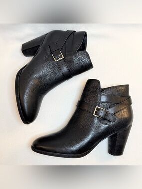 Cole Haan Black Leather Buckle Strap Ankle Booties